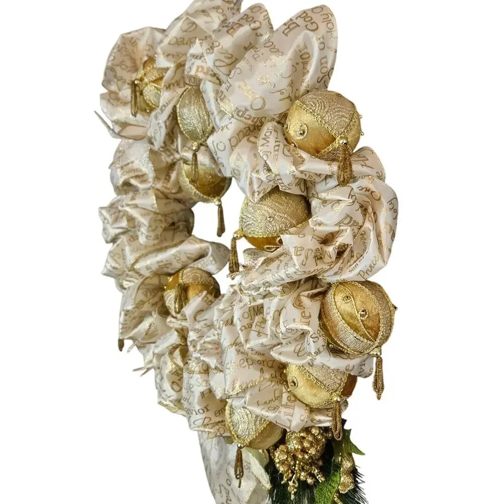 Gorgeous Glittery Gold Holiday Christmas Wreath Handmade 22